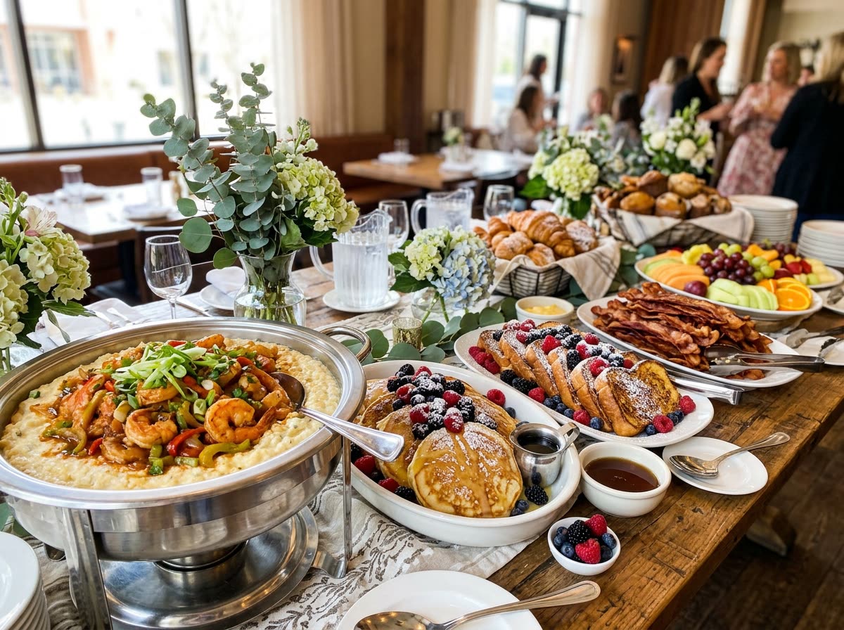 Signature Seafood & Ricotta Brunch Catering Package with Shrimp & Grits and Ricotta Pancakes