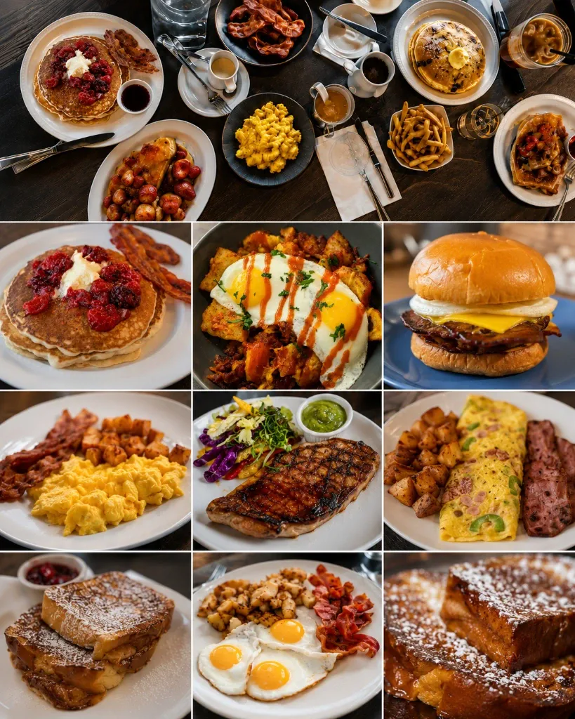 Estime's Café signature breakfast and brunch dishes in Colonia NJ including lemon ricotta pancakes, French toast, sandwiches, and steak and eggs